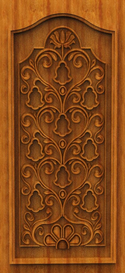 3D DOOR - OAK-64 Floral Scrollwork Elegant Wood Carving Relief Design